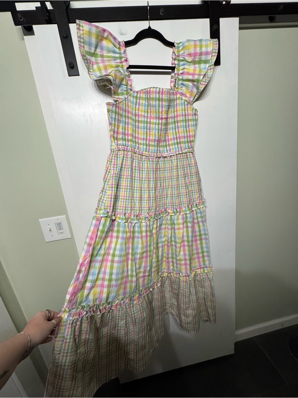 Pastel Plaid Ruffle Maxi Dress
